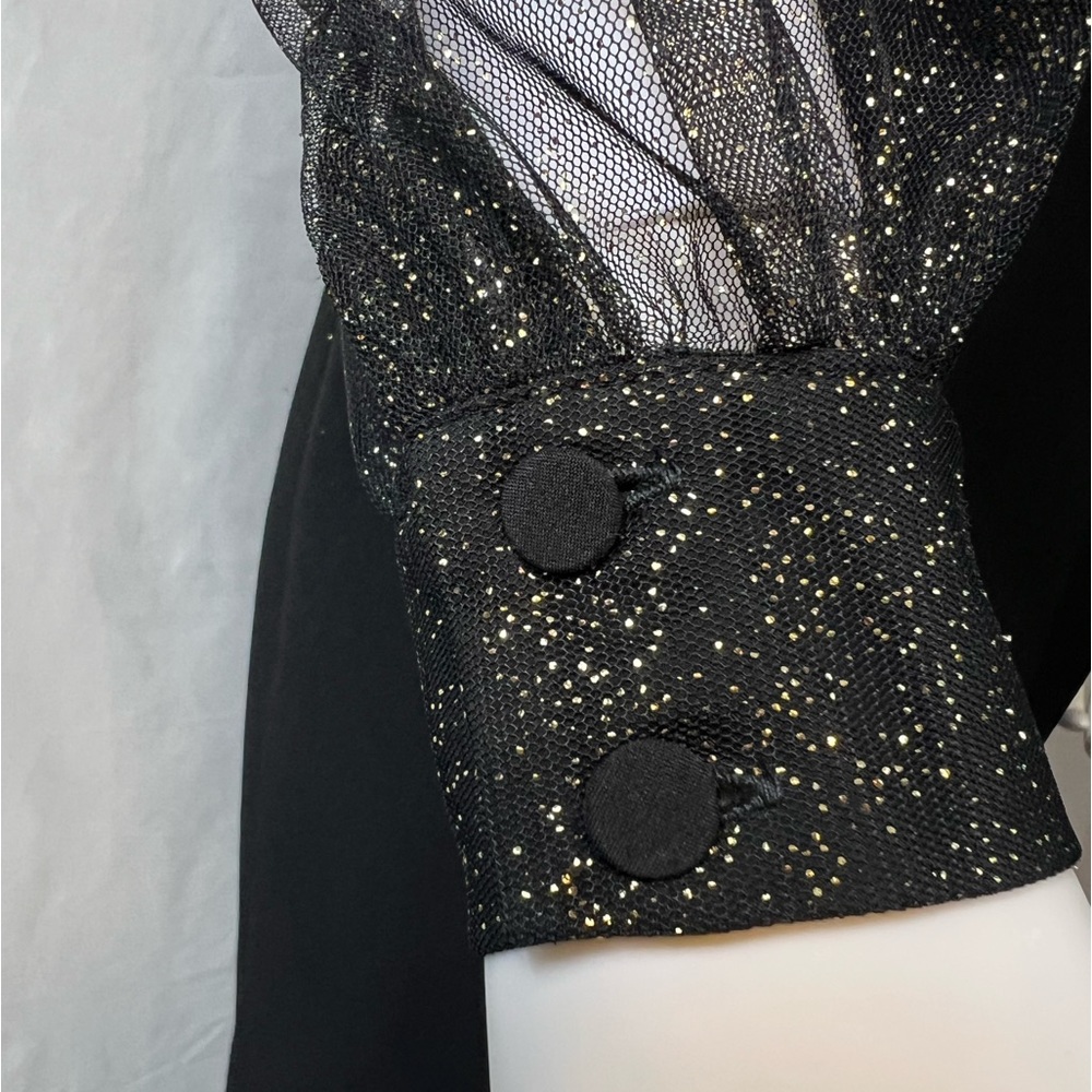 BADGLEY MISCHKA.NWT.Long Sleeve Crepe Sheath dress. Foiled Tulle Mesh Design.4 - Picture 8 of 16